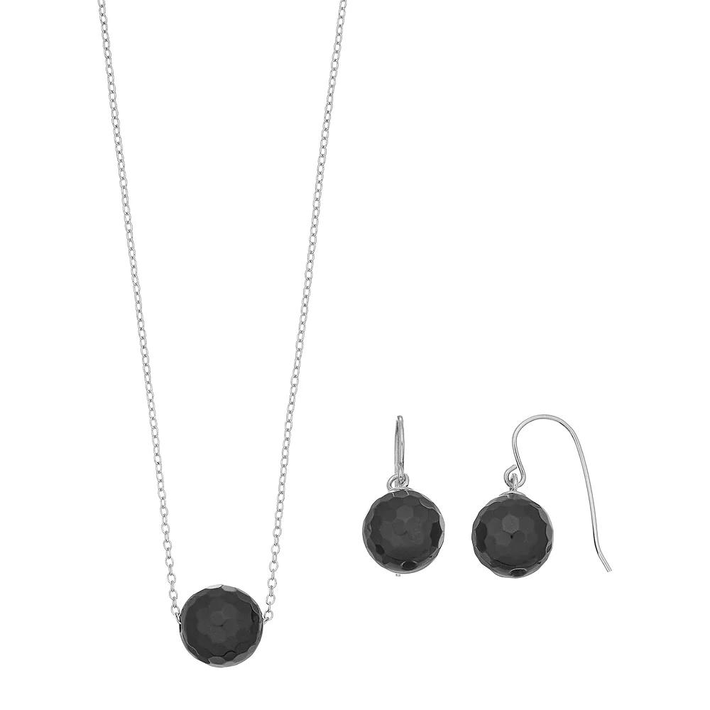 Sterling Silver Agate Bead Necklace & Earring Set, Women's, Black Product Image