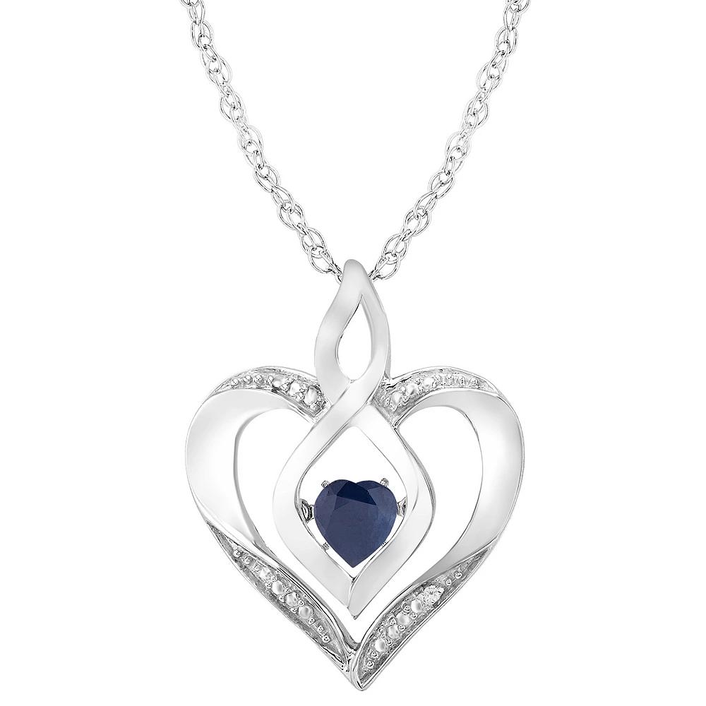 Sterling Silver Gemstone & Diamond Accent Heart Pendant Necklace, Women's, Size: 18", Created Blue Blue Product Image