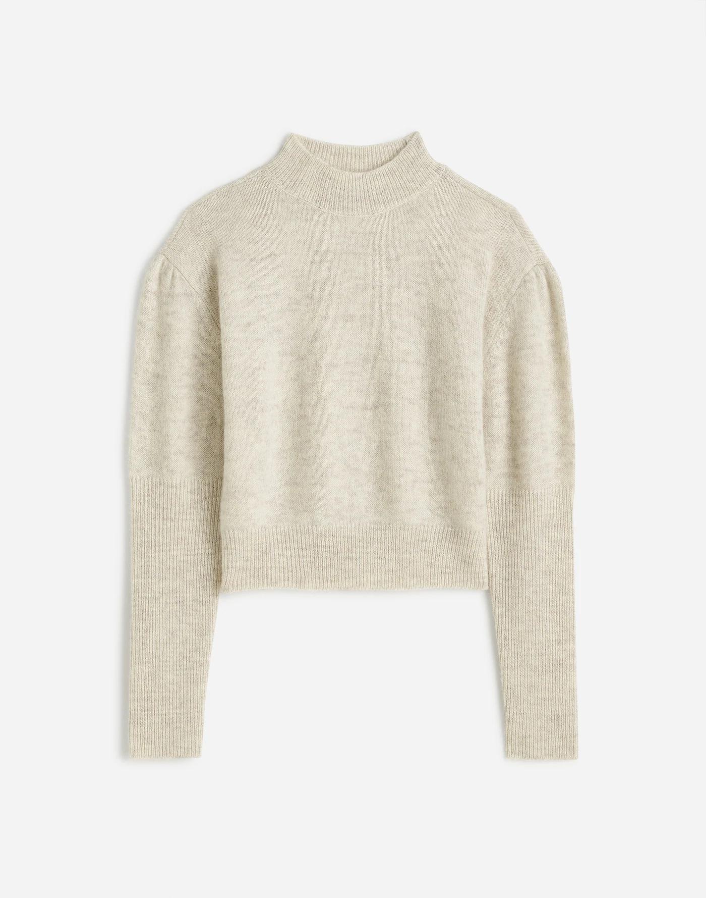 Alpaca-Blend Mockneck Puff Sleeve Sweater Product Image