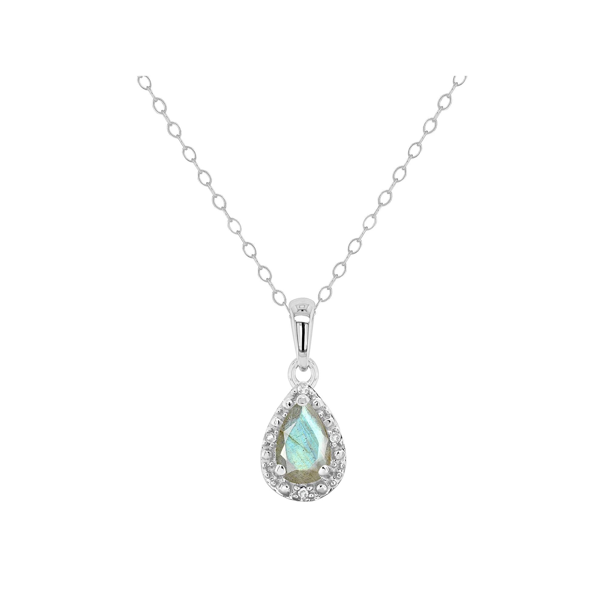Celebration Gems Sterling Silver Pear Shaped Labradorite & Diamond Accent Pendant Necklace, Women's, Size: 18" Product Image