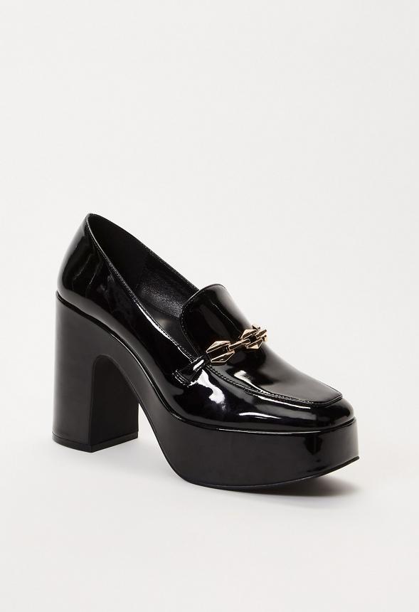 JustFab Margaux Platform Loafer Pump Womens Black/ White Size 8.5 Product Image