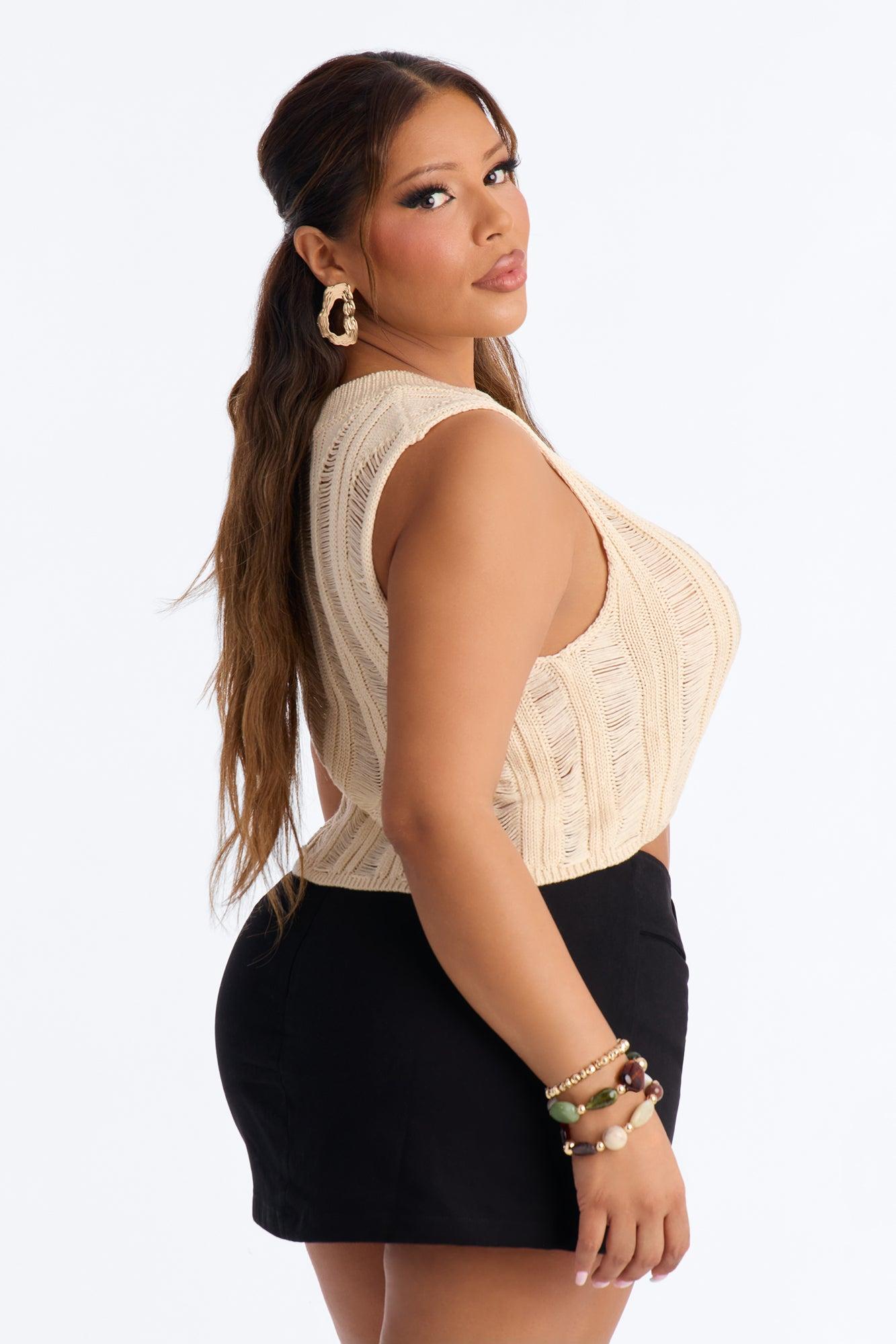 Under Pressure Distressed Crochet Crop Top - Natural Female Product Image