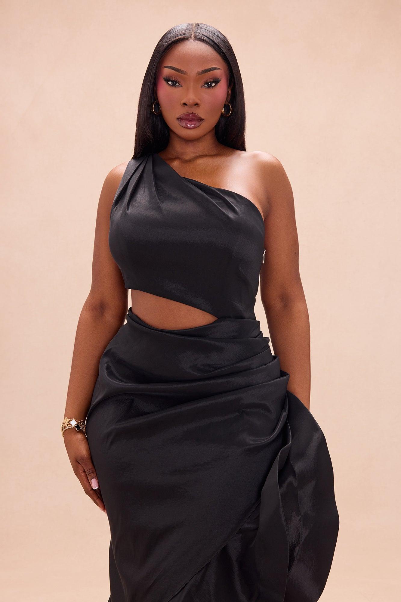 Sienna Ruffle Taffeta Maxi Dress - Black Female Product Image