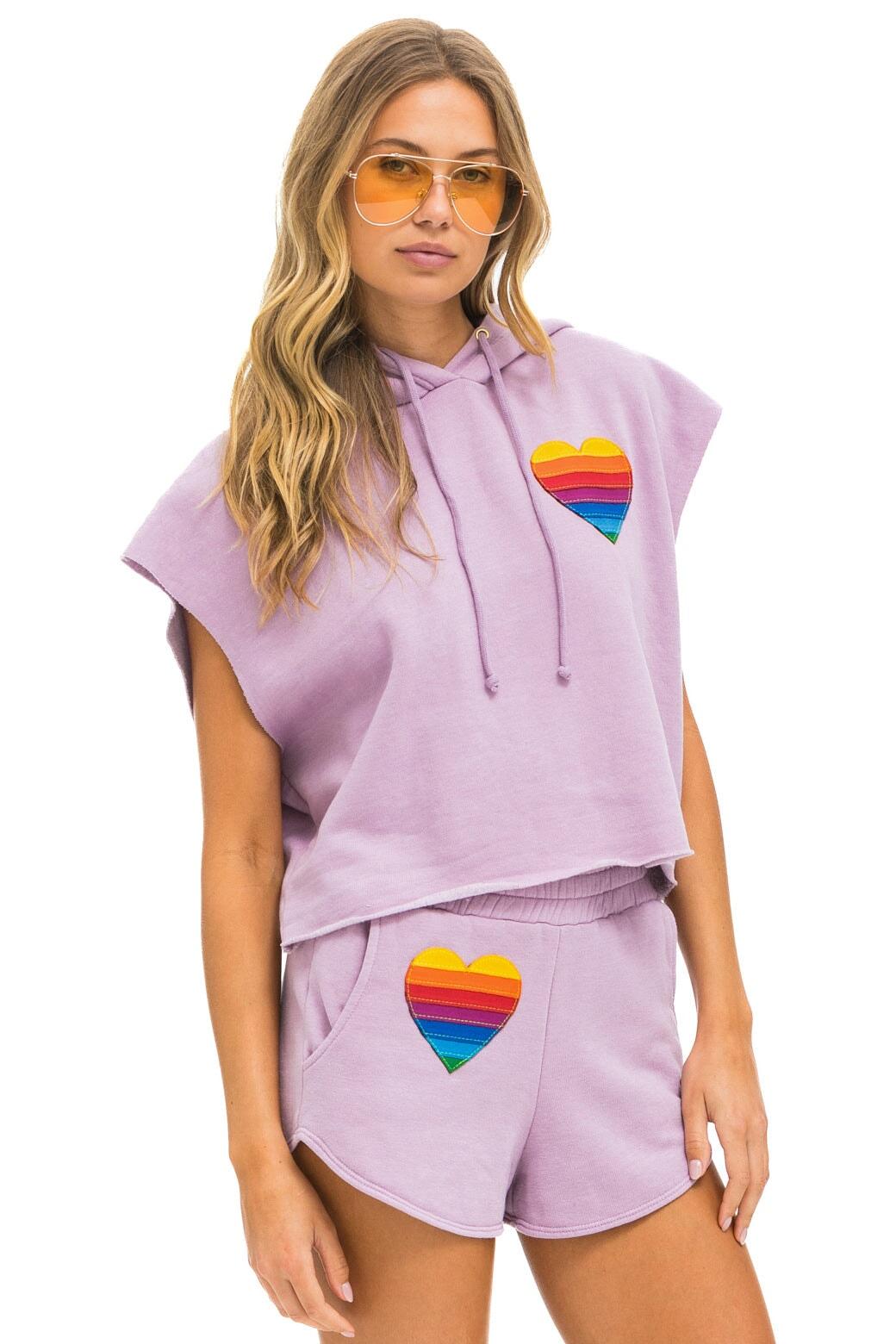 RAINBOW HEART STITCH LOUNGER SHORT - MAUVE Female Product Image