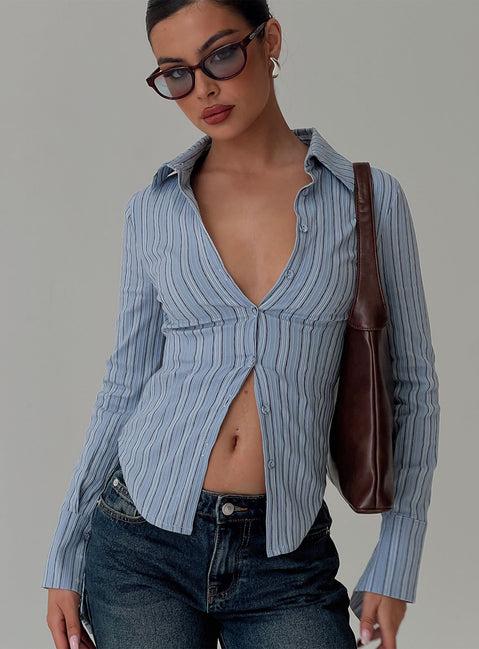 Madlin Long Sleeve Top Blue Stripe Product Image