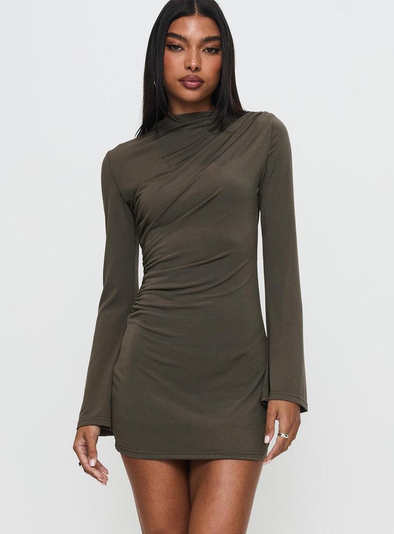 Arte Deco Long Sleeve Mini Dress Mocha Product Image