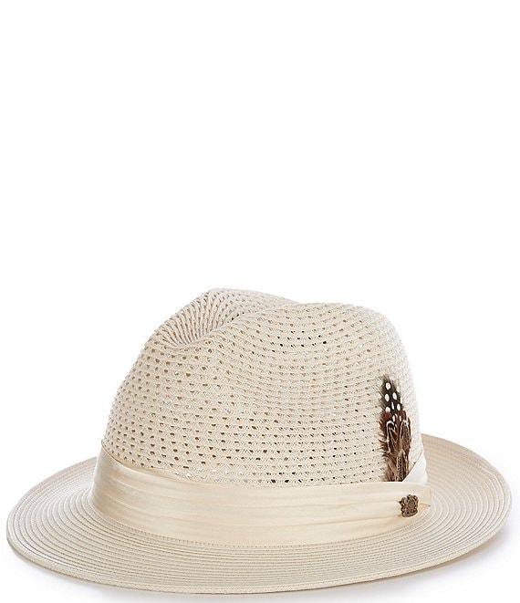 Biltmore by Dorfman Milano Straw Silk Band Feather Fedora Hat Product Image