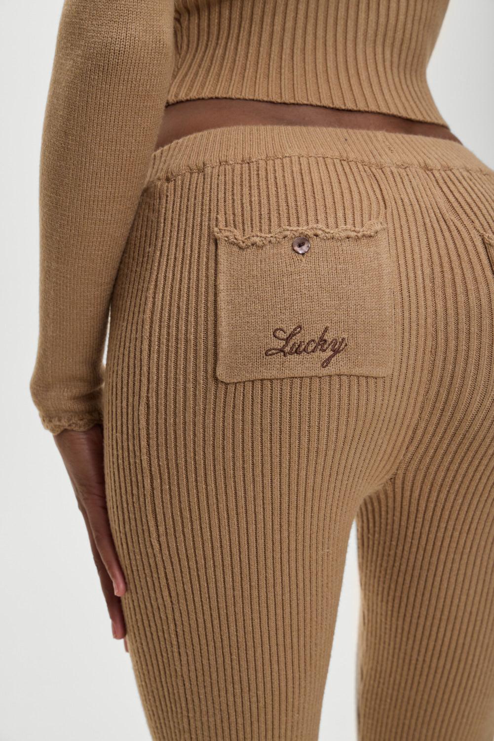 x BELLA HADID Texas Knit Pants - Caramel Product Image