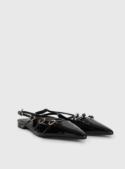 Billini Hettie Pointed Toe Flats Black Patent Product Image