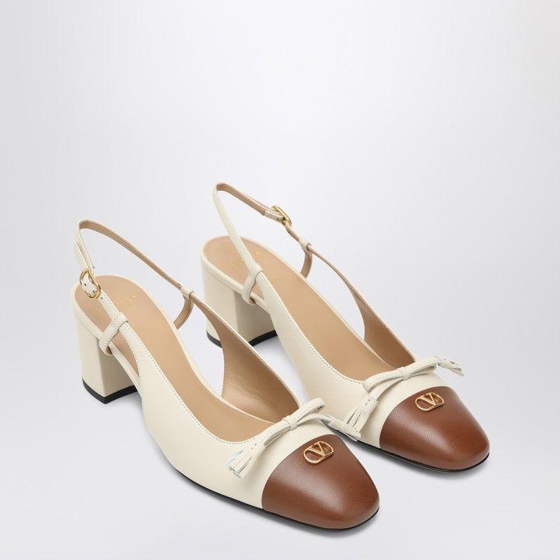 VALENTINO GARAVANI Leather Vlogo Signature Pumps With Slingback Strap In Neutral Product Image