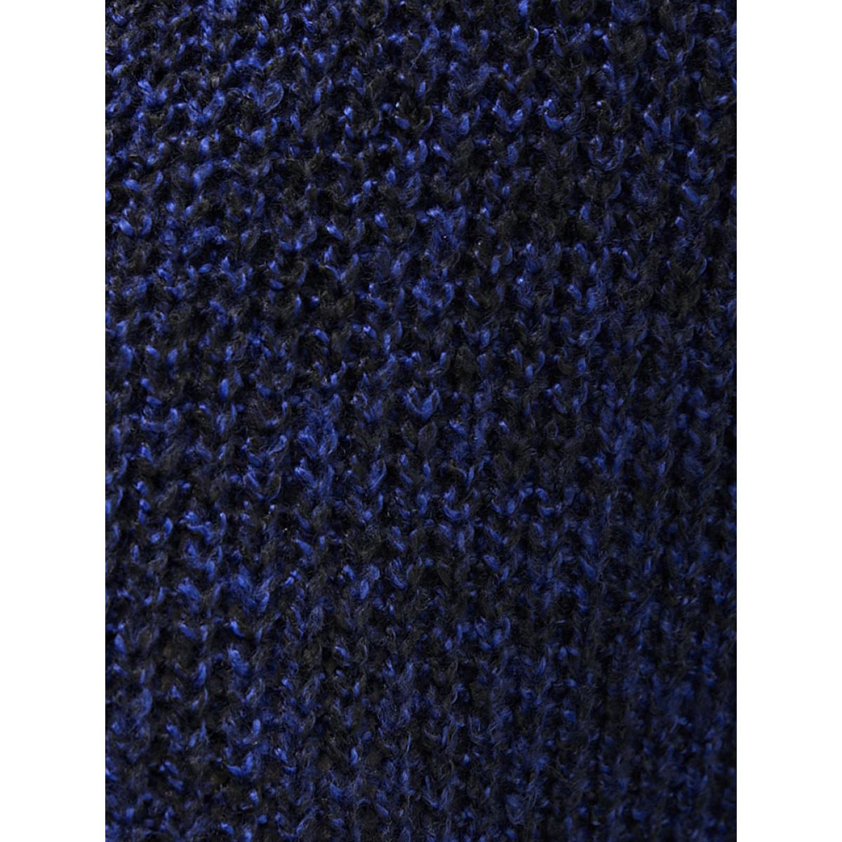 Plus Size Solid Pointelle Knit V Neck Split Hem Heather Knit Top DarkBlue Women Casual Loose Long Sleeve V-neck Dailywear Pullovers BloomChic 26/4X Product Image