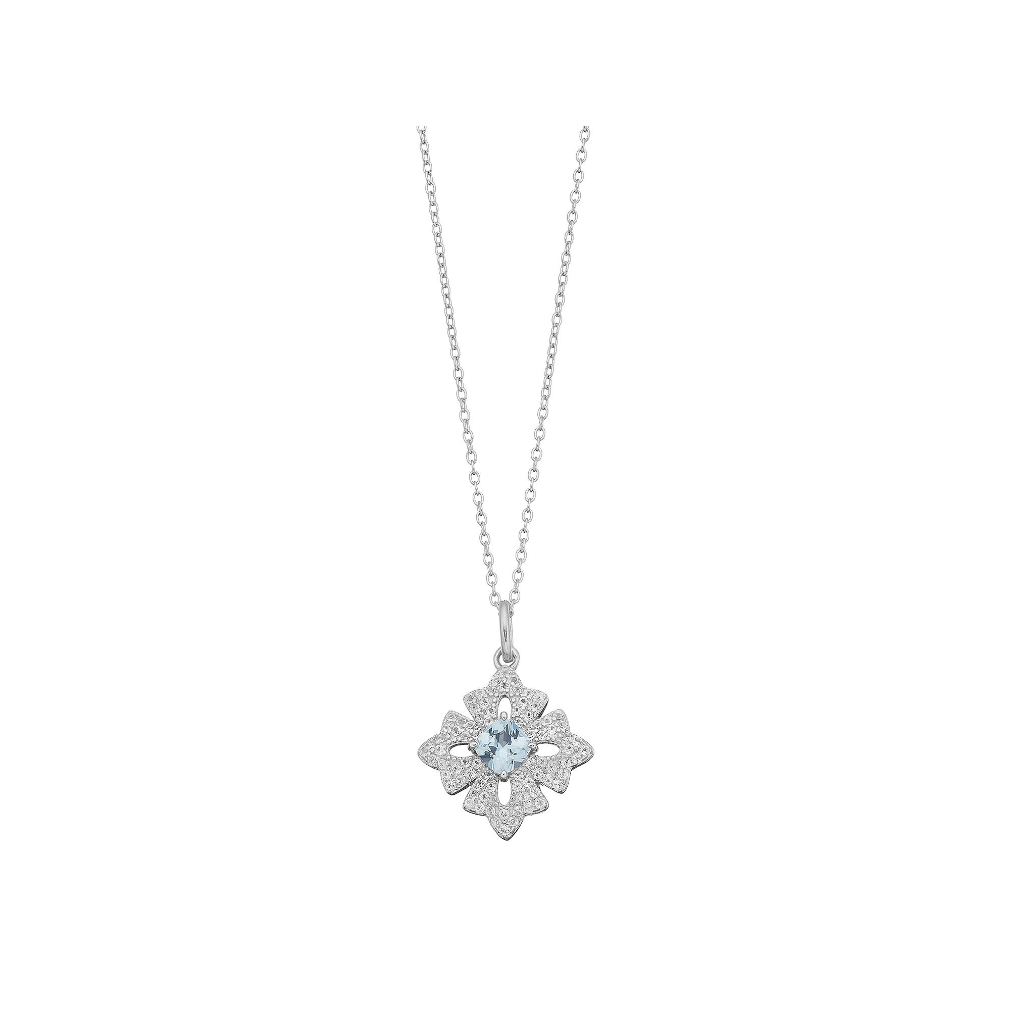 Gemminded Sterling Silver Lab-Created Aquamarine & White Topaz Cross Pendant Necklace, Women's, Size: 18" Product Image