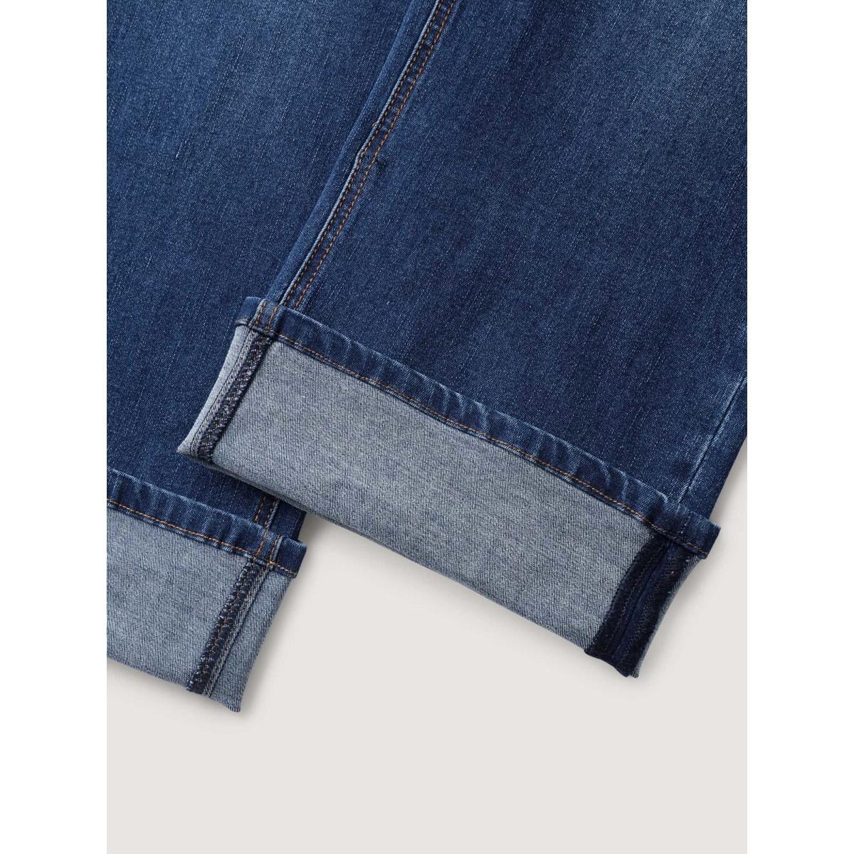 Plus Size Stretch Rolled Hem Straight-Leg Jeans Women Denimblue Leisure High stretch Slanted pocket Jeans BloomChic 30/6X Product Image