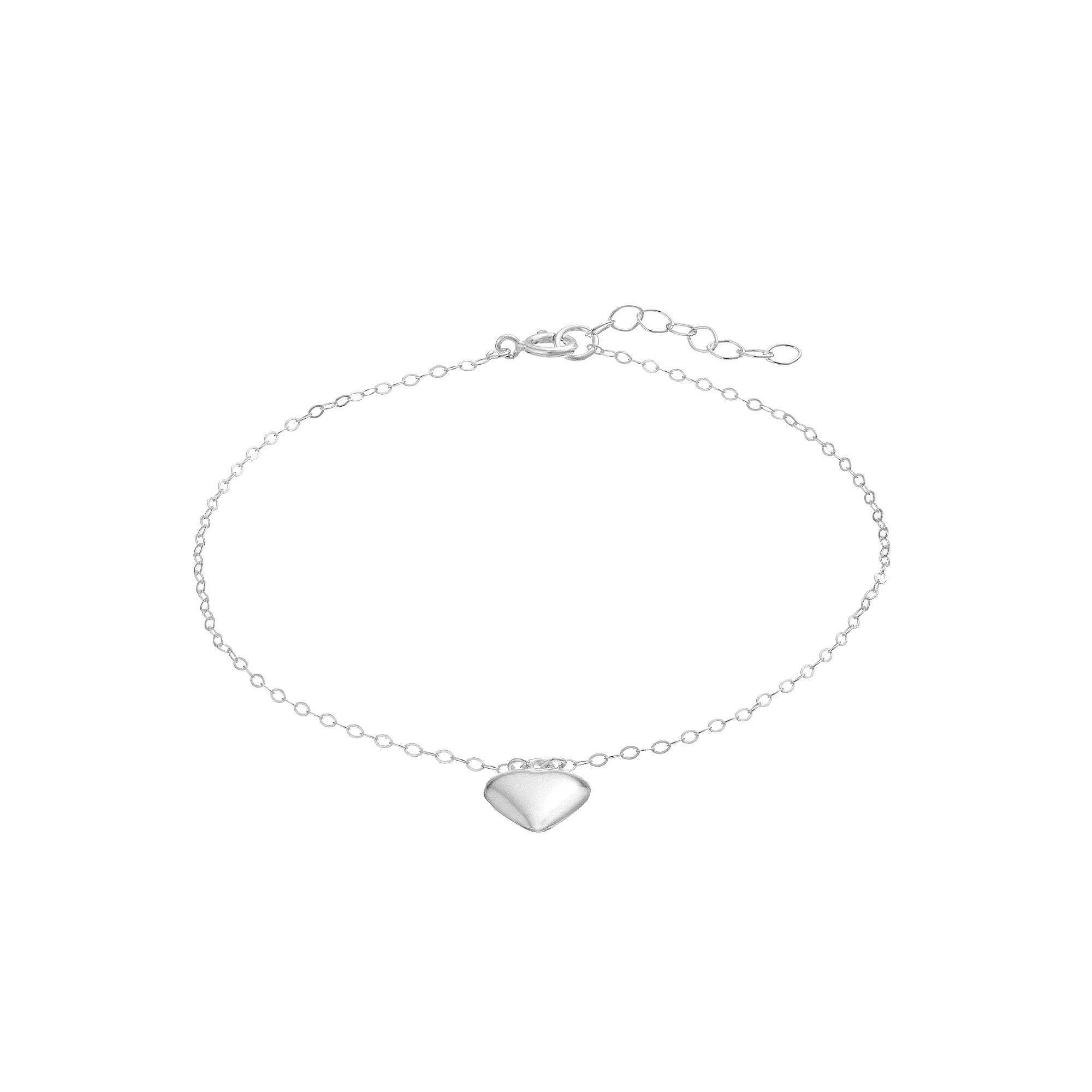 Aleure Precioso Sterling Silver Puffed Heart Charm Anklet, Women's, Size: 9" Product Image