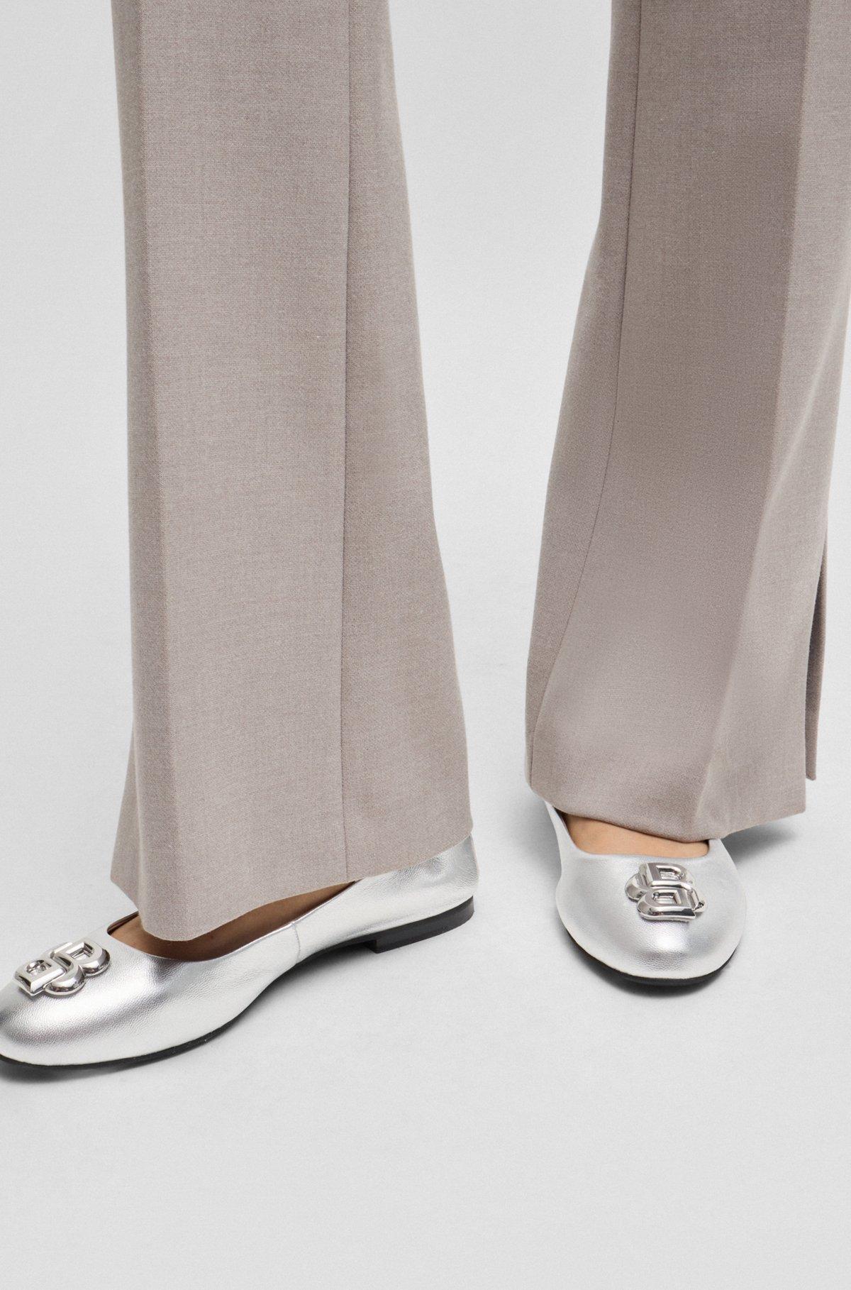 BOSS - Metallic-leather ballerina pumps with Double B monogram - Silver Product Image
