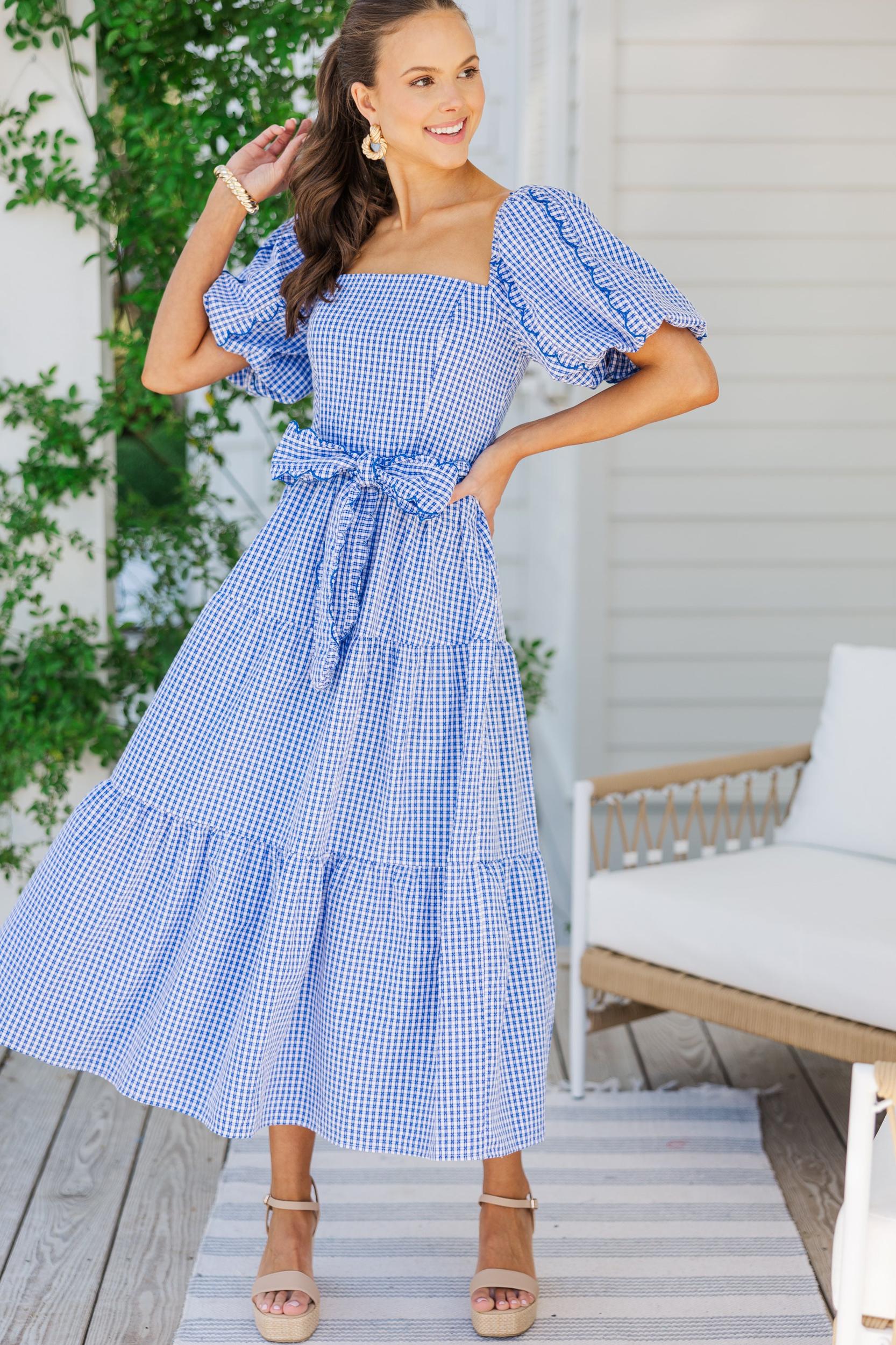 The Notion Blue Gingham Midi Dress Female Product Image
