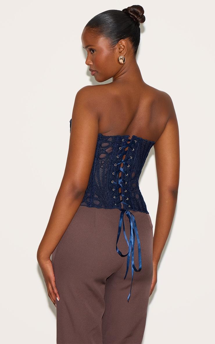 Navy Textured Sheer Floral Lace Corset Product Image