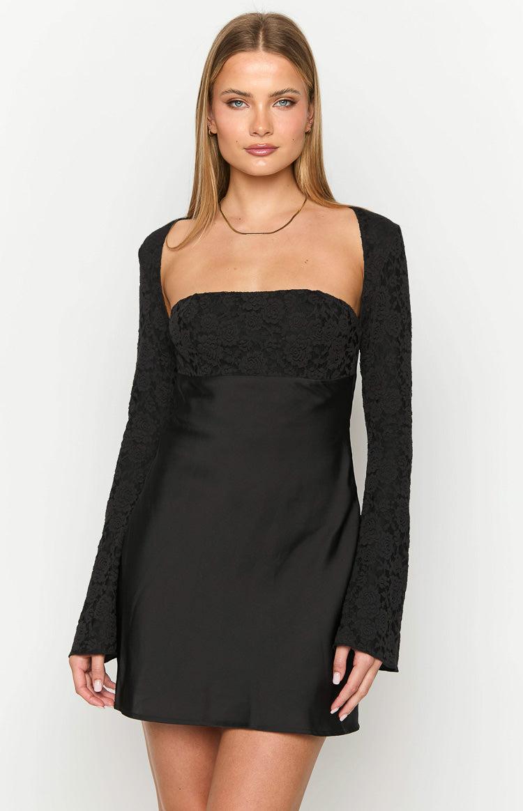 Vanette Black Long Sleeve Mini Dress Product Image