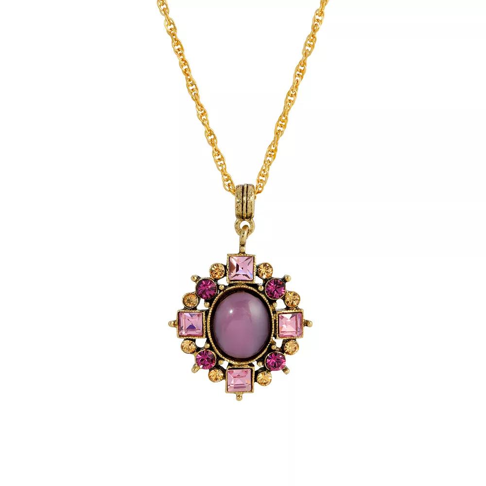 1928 Gold Tone Crystal Halo Pendant Necklace, Women's, Purple Product Image