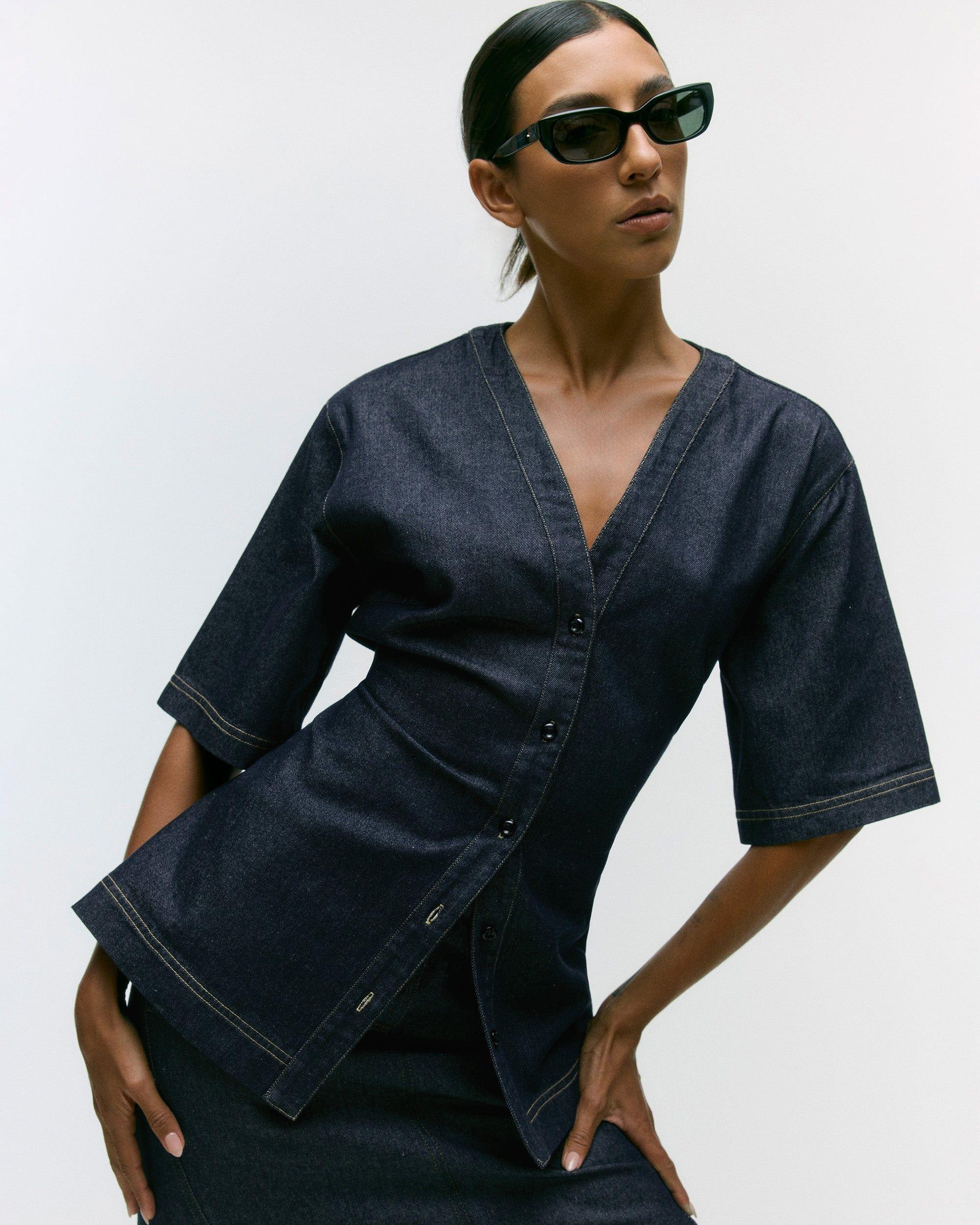 Emma Cinch-Waist Denim Shacket Product Image