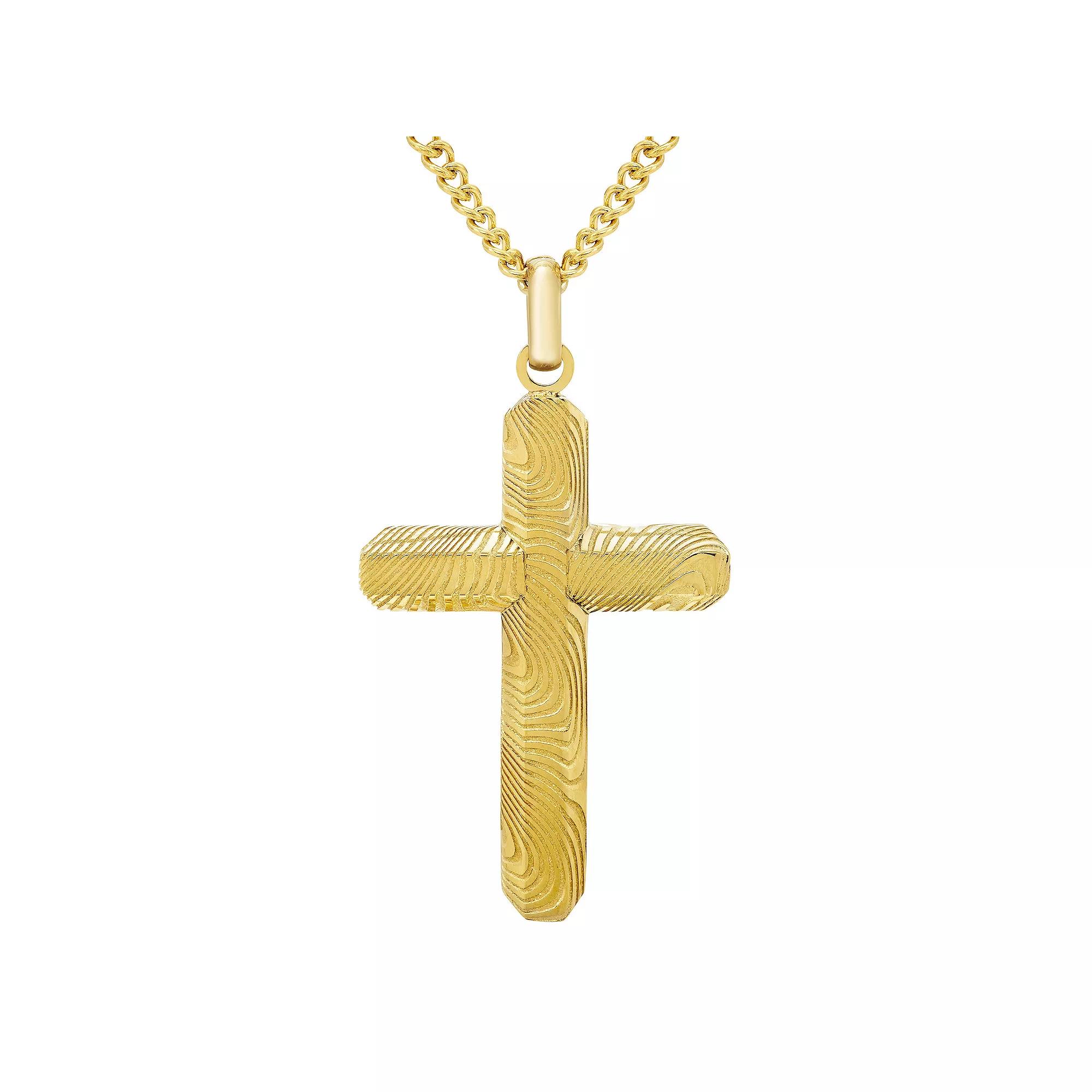 Men's Boston Bay Diamonds Yellow Damascus Steel Cross Pendant Necklace, Size: 24", Gold Tone Product Image
