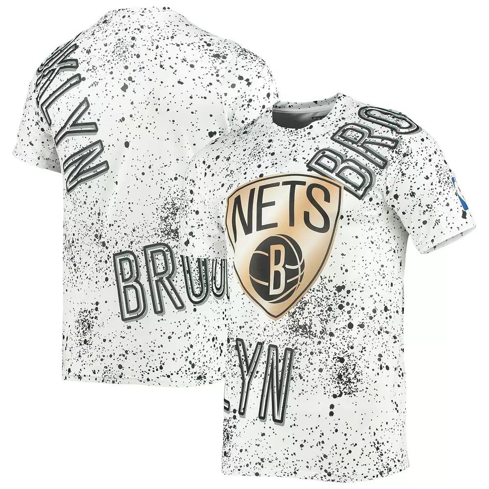 Men's FISLL White Brooklyn Nets Gold Foil Splatter Print T-Shirt, Size: Medium Product Image