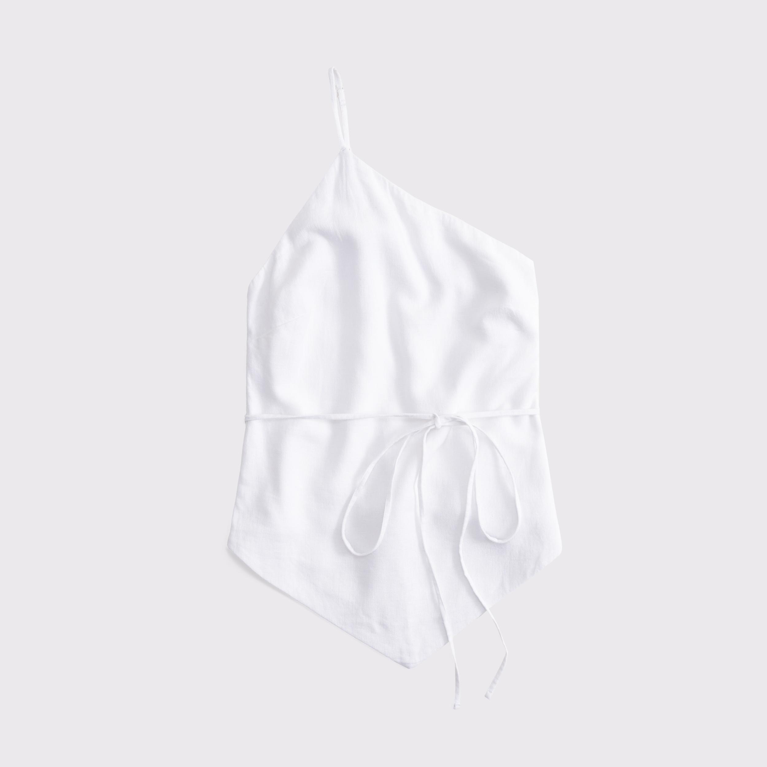 One-Shoulder Asymmetrical Linen-Blend Top Product Image