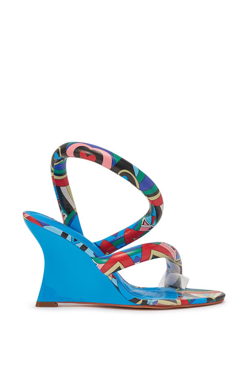 AKIRA GOLD MINORU MULTI PRINTED WEDGE PUFF SANDAL Product Image