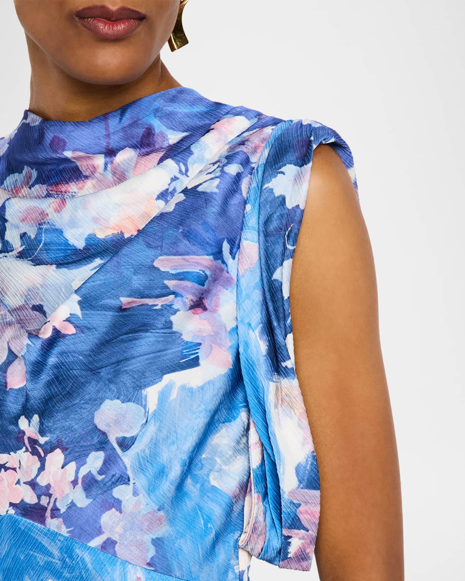 Floral-Print Draped Sleeveless Midi Dress Product Image