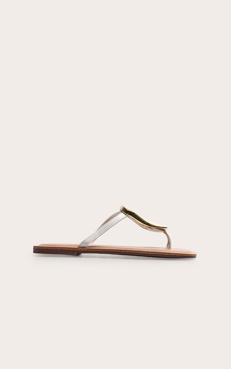 White Pu Square Toe Thong Trim Detail Resin Sole Flat Sandals Product Image