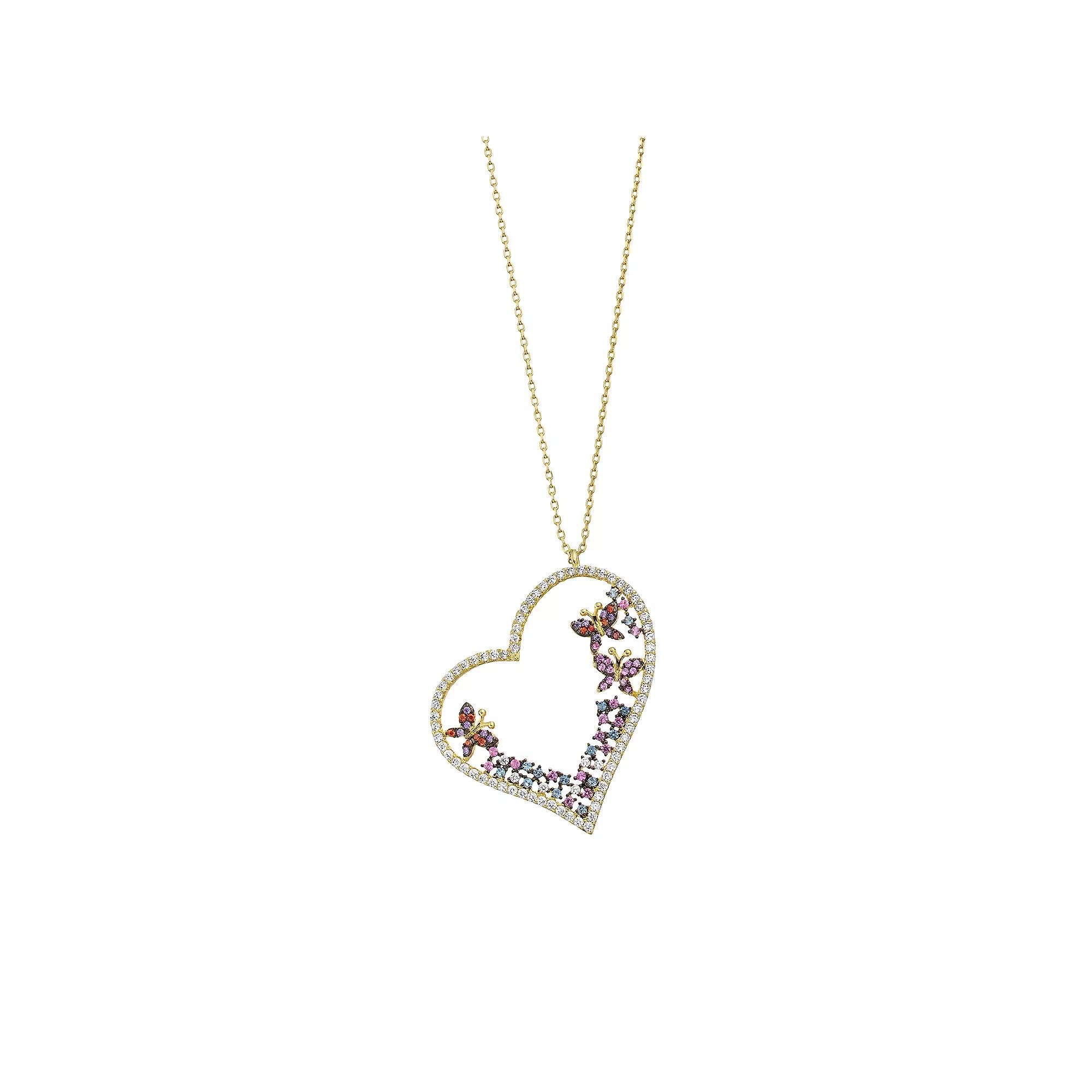Sterling Silver Multi Colored Cubic Zirconia Heart Necklace, Womens Gold Tone Product Image