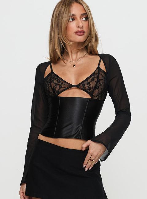 Bolda Long Sleeve Corset Top Black Product Image