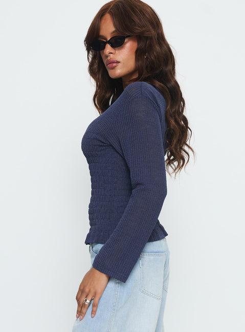 Bradly Shirred Long Sleeve Top Navy Product Image
