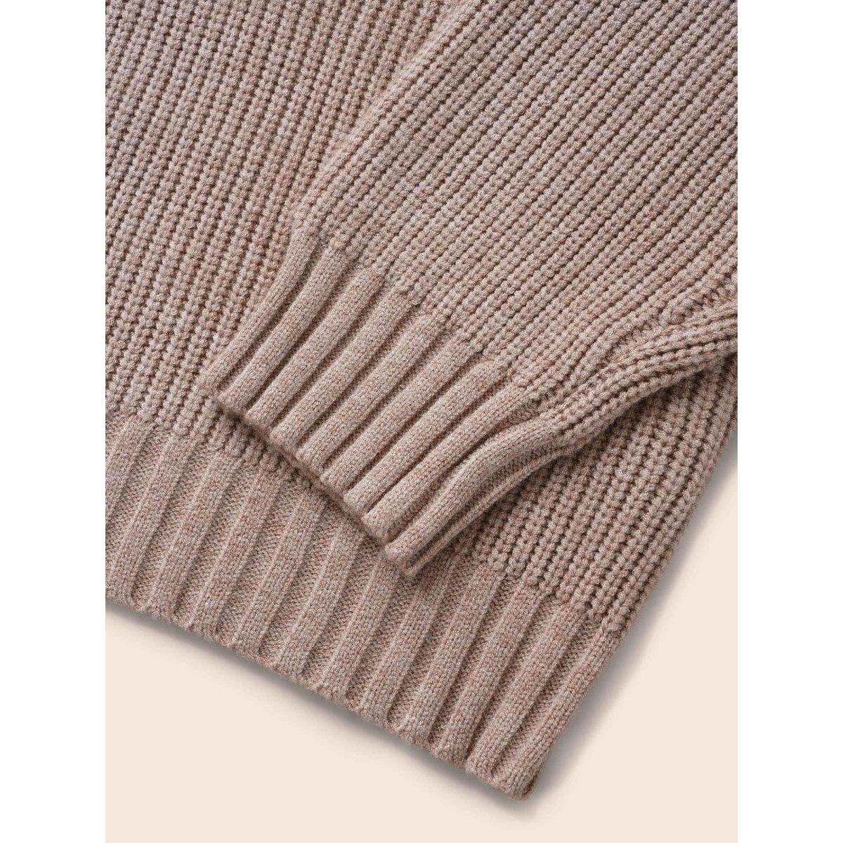 Plus Size Solid Round Neck Drop Shoulder Pullover Tan Women Casual Long Sleeve Round Neck Everyday Pullovers BloomChic 12/L Product Image