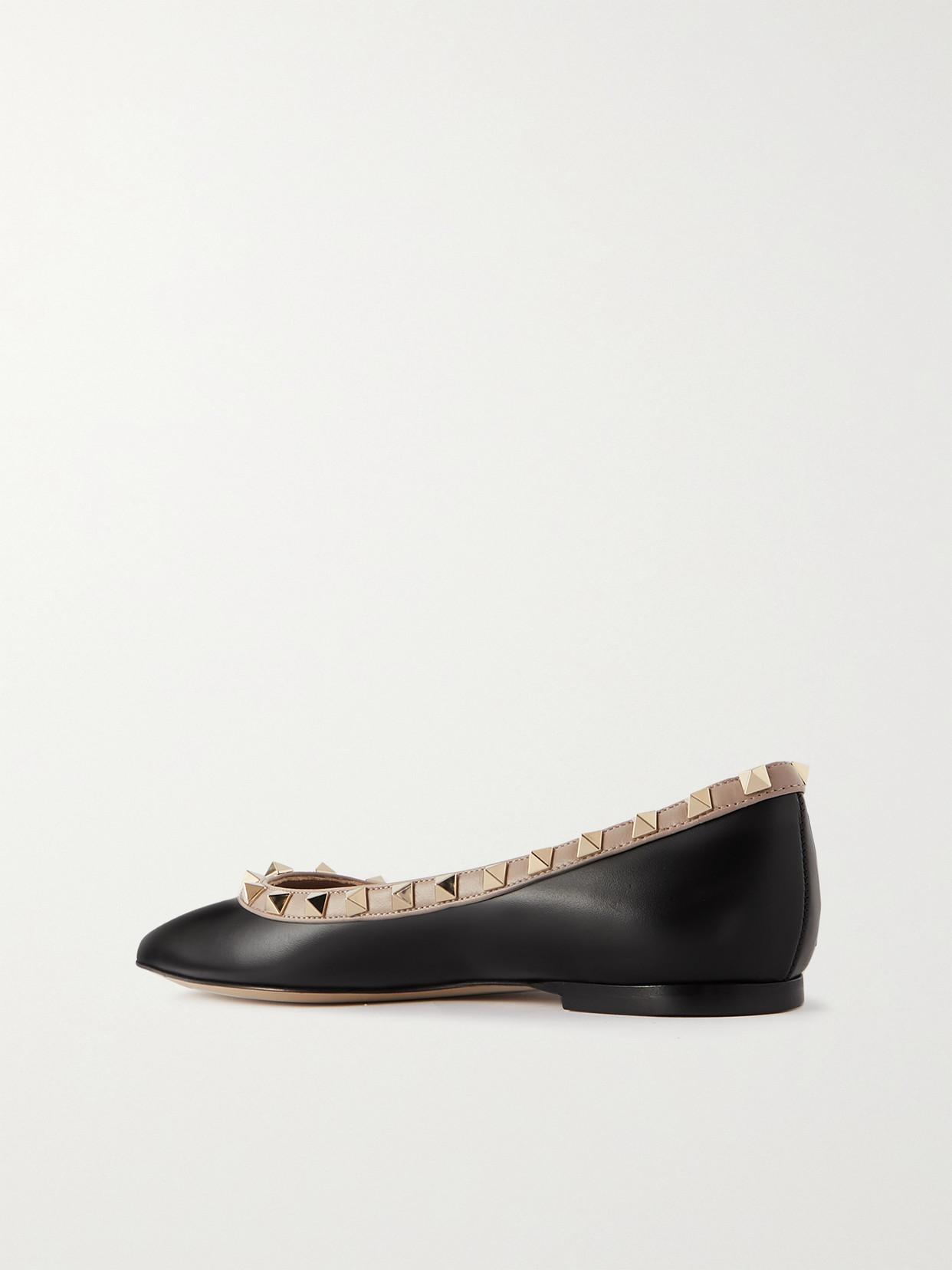 VALENTINO GARAVANI Pointed Toe Studded Trim Flat Sole Ballerina In Black Product Image