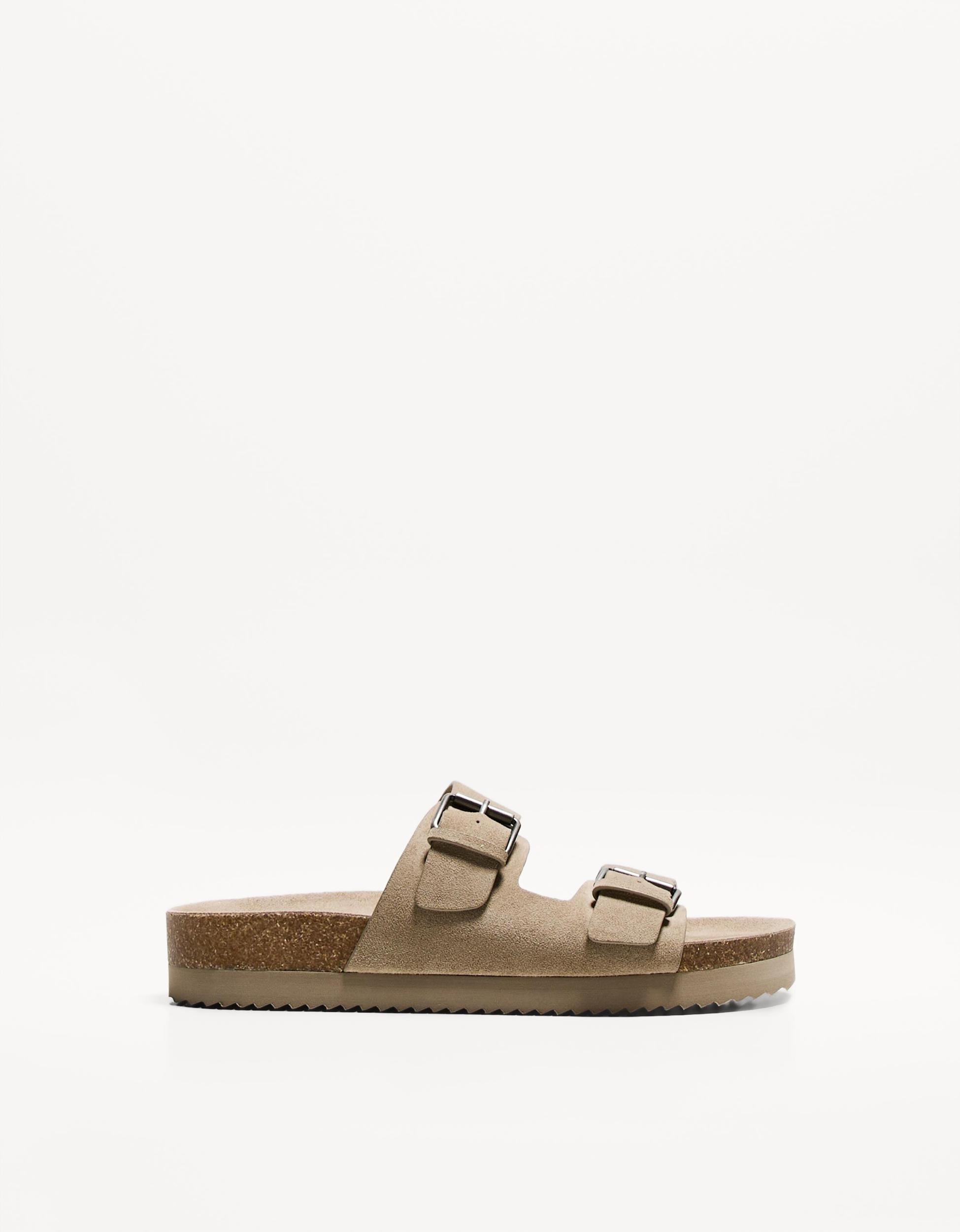 buckled flat slider sandals Product Image