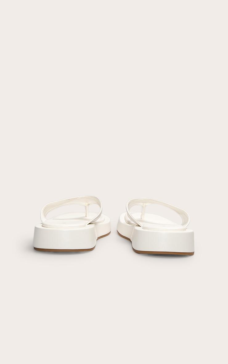 White Pu Round Toe Thong Flatform Sandals Product Image