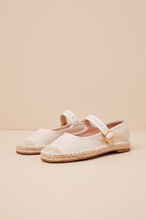 Lusa Natural Woven Espadrille Buckle Ballet Flats Product Image