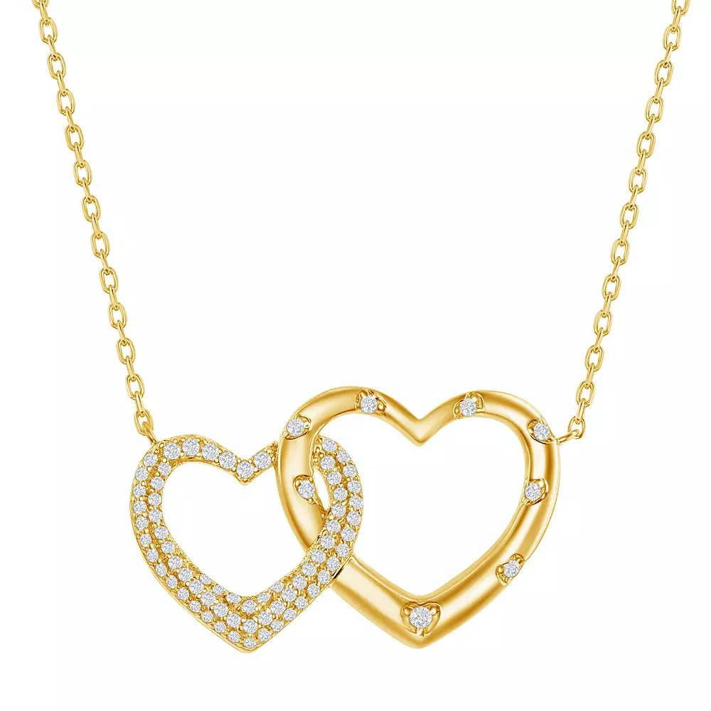 14k Gold Over Silver Interlocking Cubic Zirconia Heart Necklace, Women's, Size: 16-18" ADJ, Gold Tone Product Image