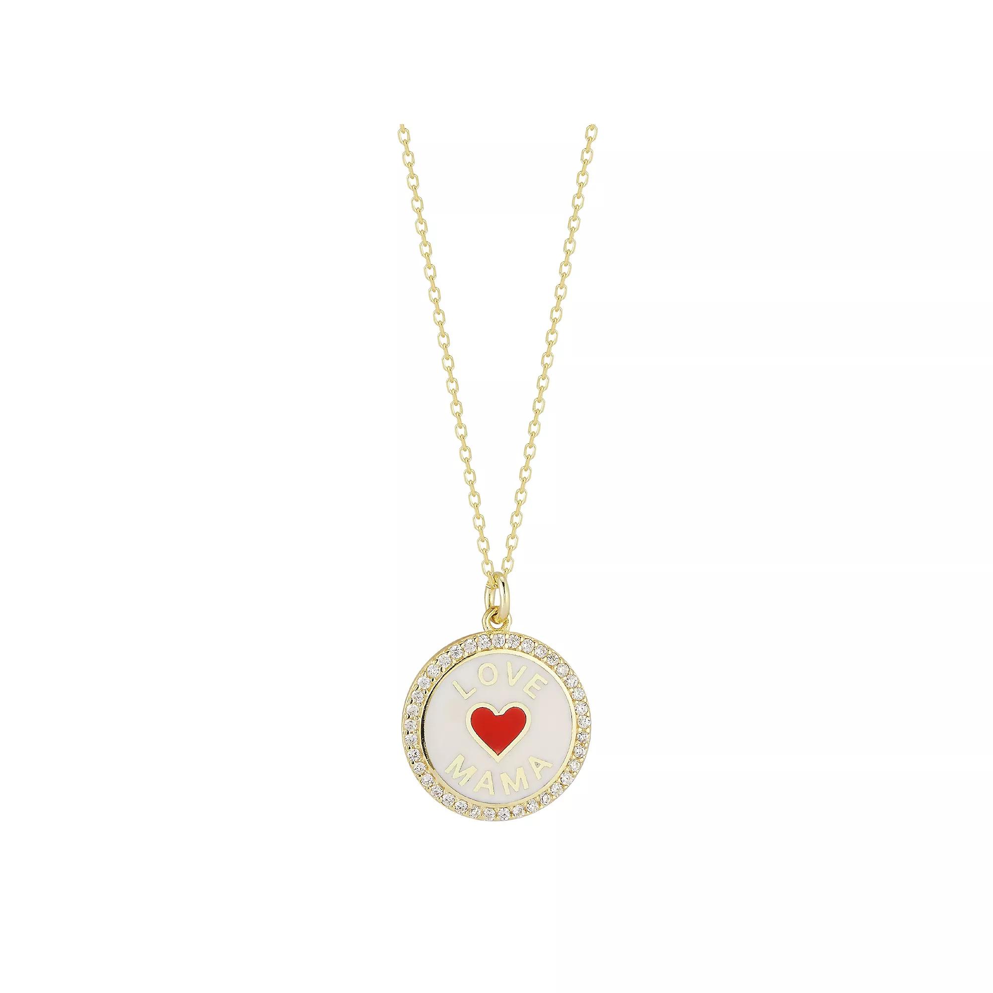Sunkissed Sterling 14k Gold Over Silver Heart And Cubic Zirconia "Love Mama" Pendant Necklace, Women's,  Product Image