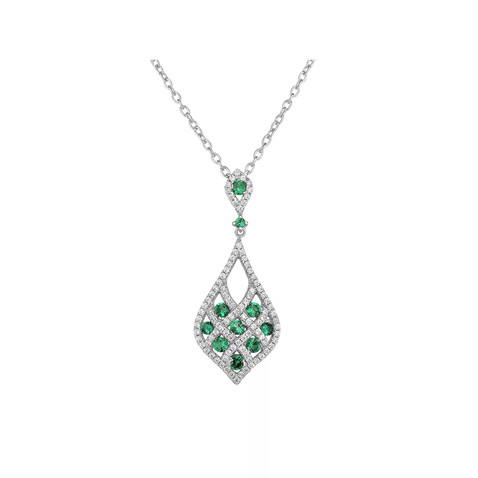Lab-Created Green Spinel & Cubic Zirconia Sterling Silver Openwork Teardrop Pendant Necklace, Women's, Size: 18" Product Image