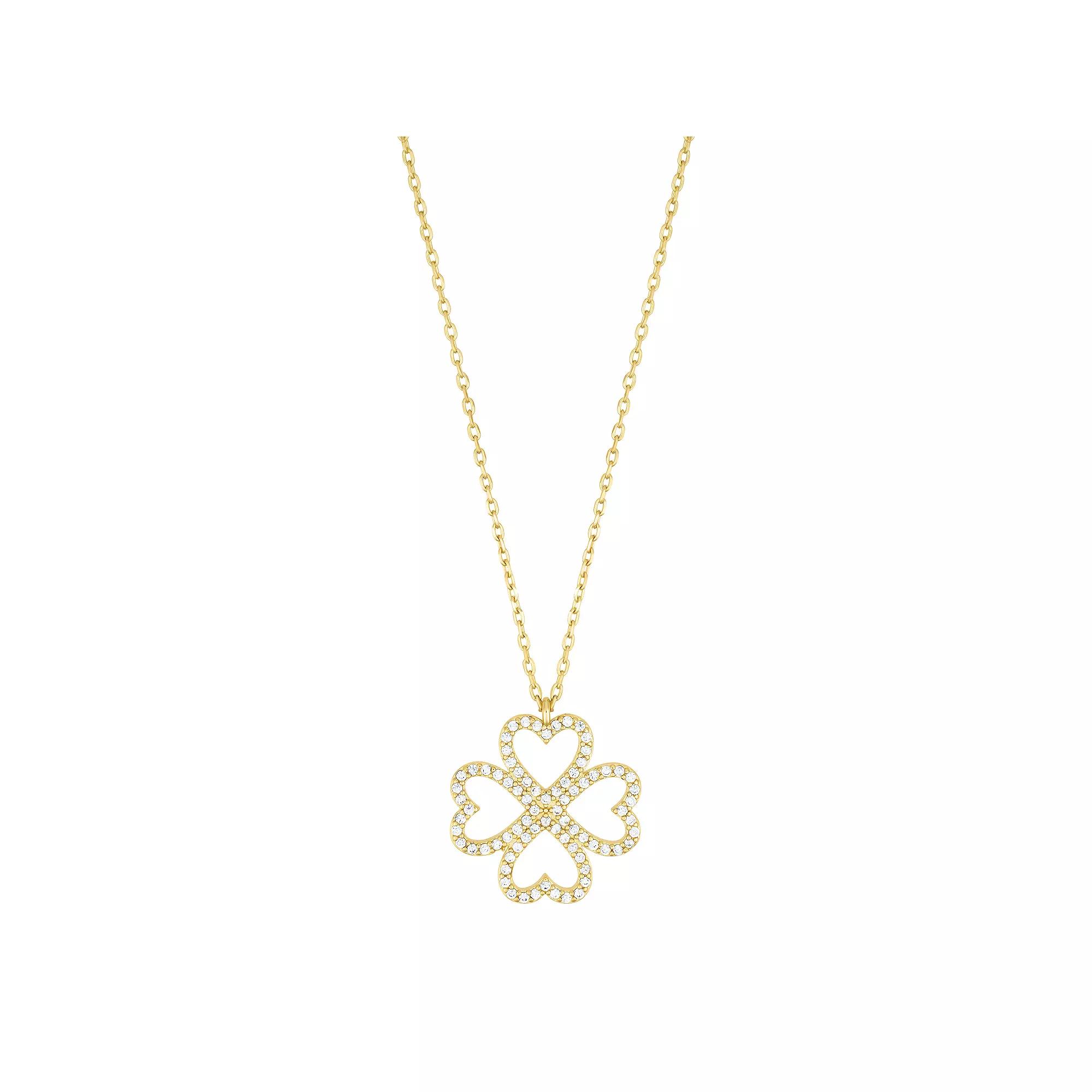 Adornia Heart Cubic Zirconia Pave Clover Pendant Necklace, Womens Gold Tone Product Image