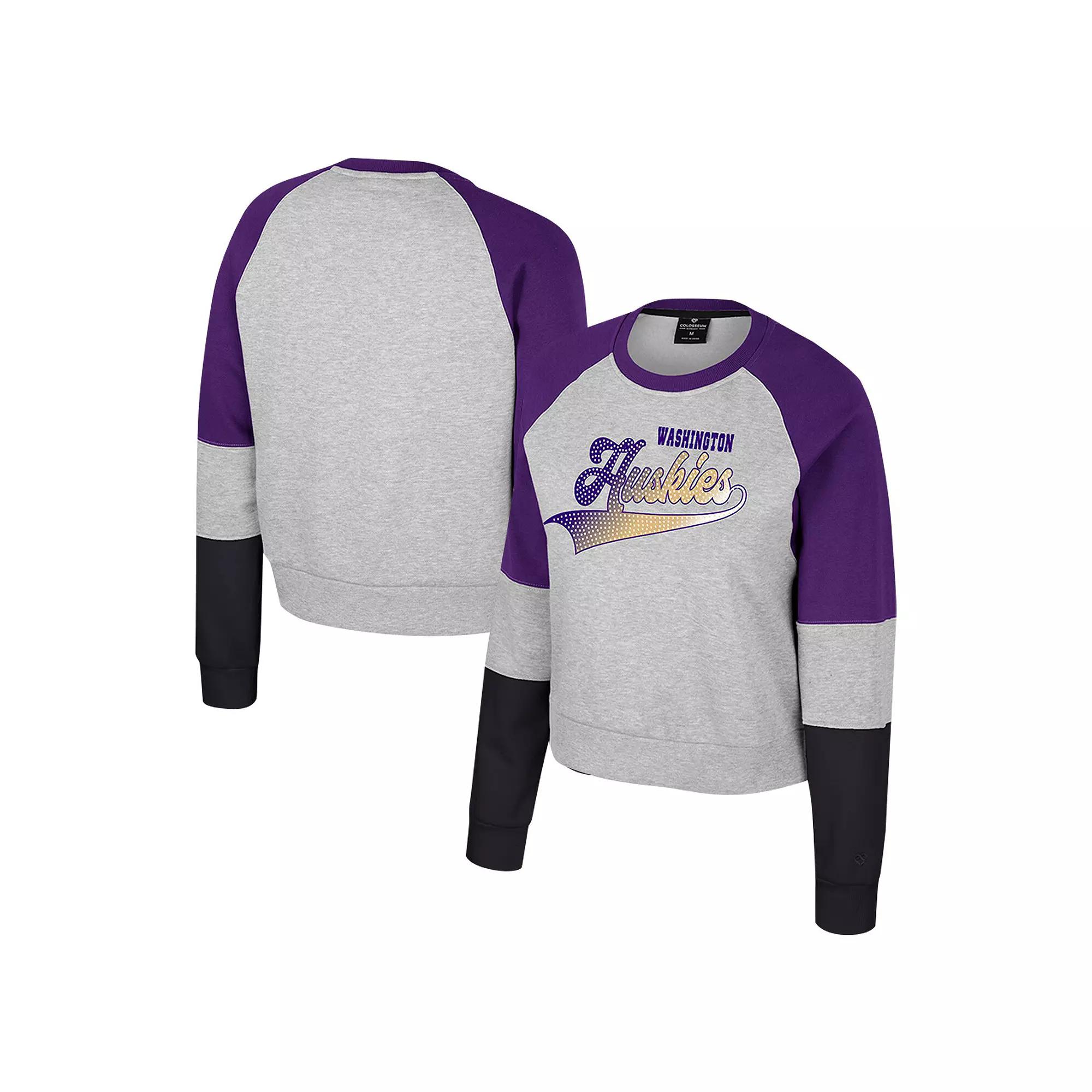 Women's Colosseum Heather Gray Washington Huskies Katinka Rhinestone Scoop Neck Pullover Sweatshirt, Size: XXL, Grey Product Image