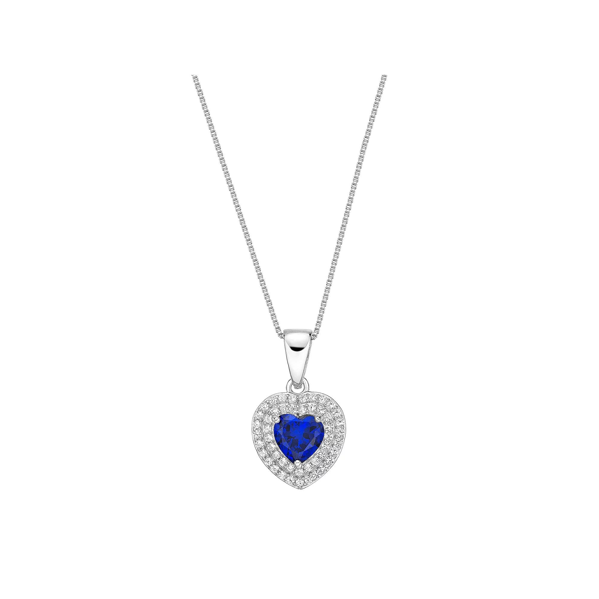 Gemminded Sterling Silver Lab-Created Sapphire & Lab-Created White Sapphire Heart Pendant Necklace, Women's,  Product Image
