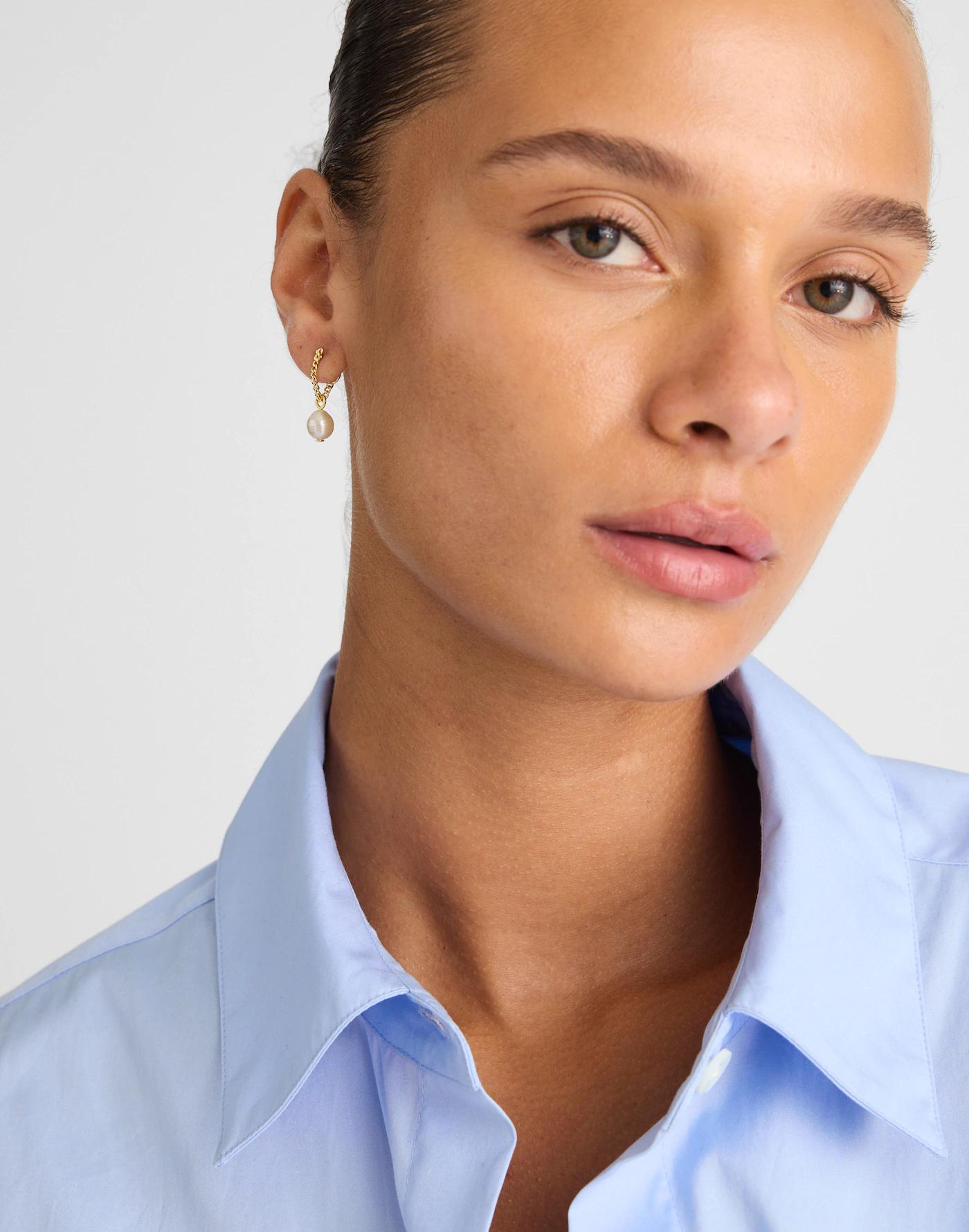 Freshwater Pearl Chain Hoop Earrings Product Image