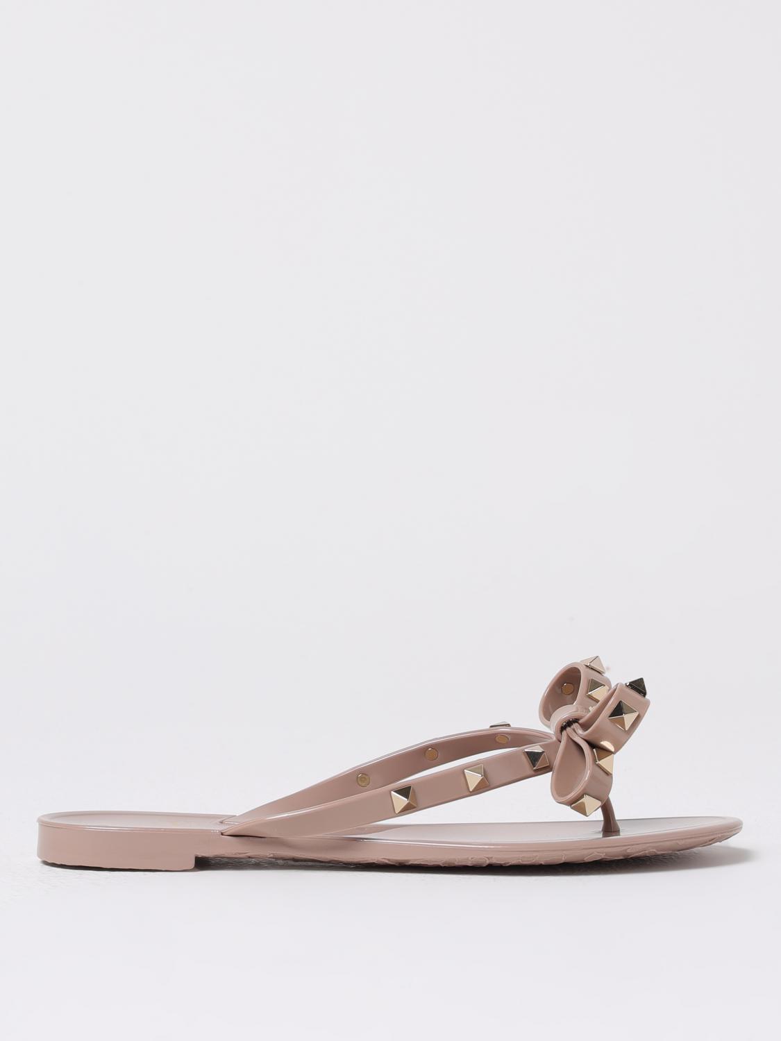 VALENTINO GARAVANI Women Rockstud Rubber Flip Flops In Beige Product Image