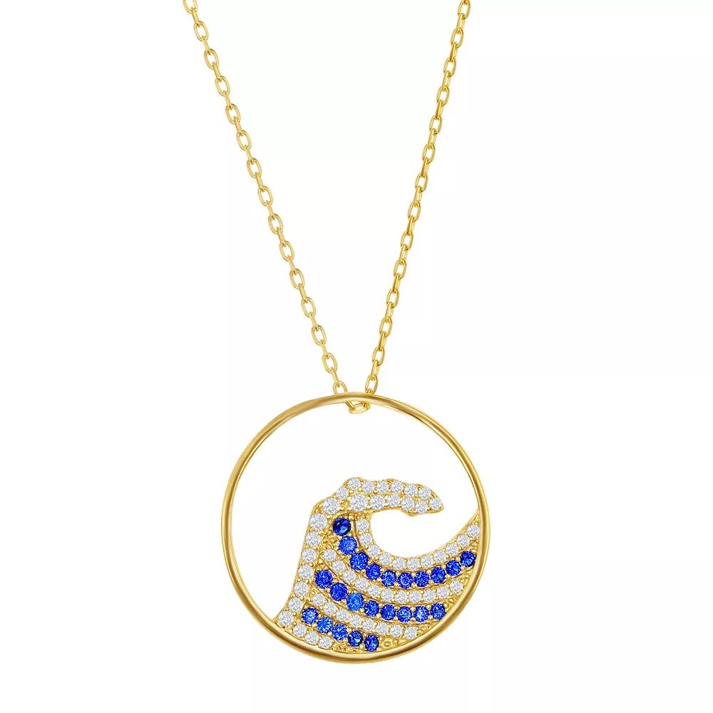 14k Gold Over Silver Blue & White Cubic Zirconia Wave Necklace, Women's, Size: 16-18" ADJ, Sterling Product Image