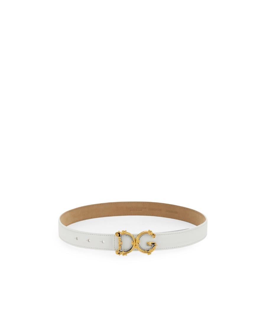 DOLCE & GABBANA Baroque Dg Logo Buckle Belt In Calf Leather In White Product Image