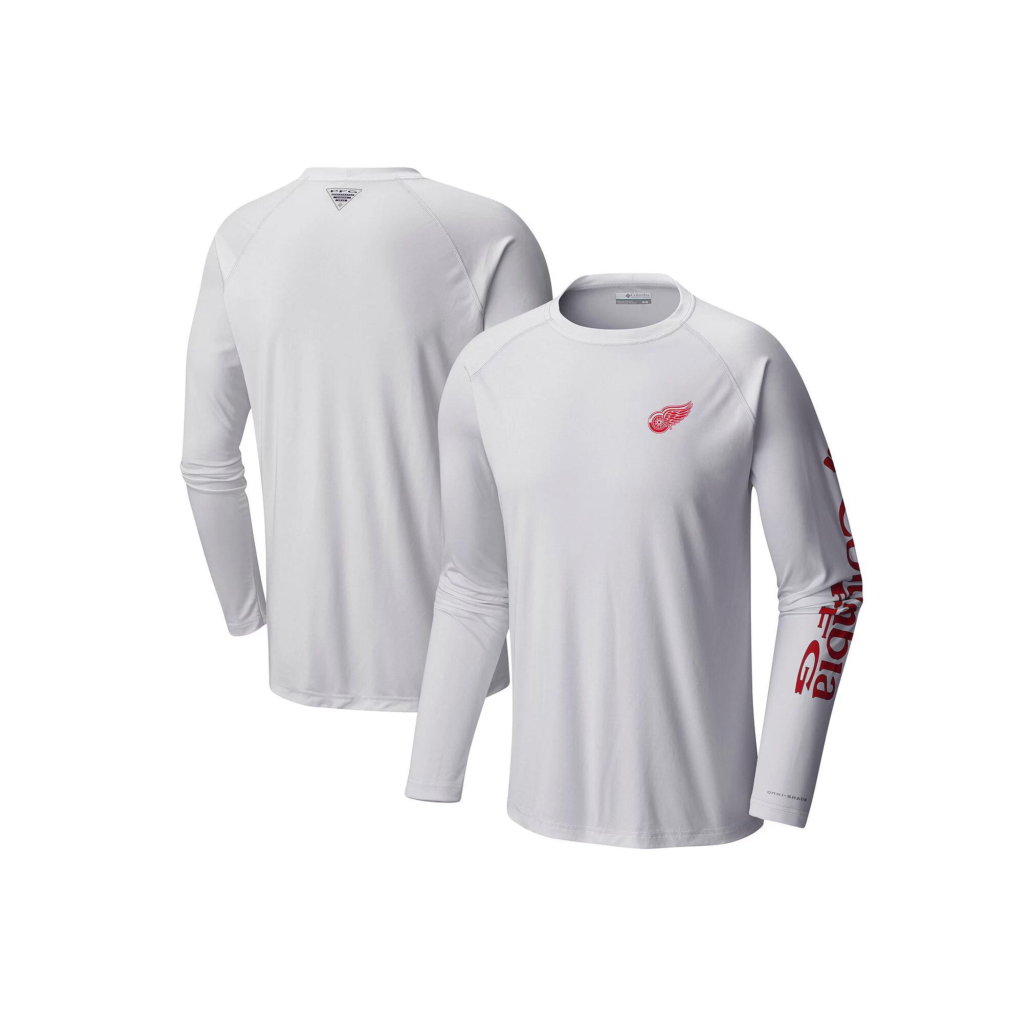Men's  Columbia White Detroit Red Wings Terminal Tackle Omni-Shade Raglan Long Sleeve T-Shirt, Size: Medium Product Image