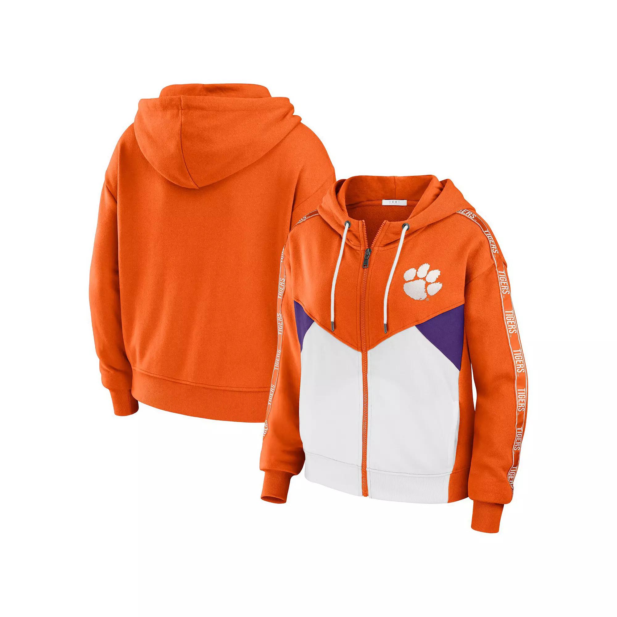 Women's WEAR by Erin Andrews Orange Clemson Tigers Colorblock Full-Zip Hoodie Jacket, Size: Medium Product Image
